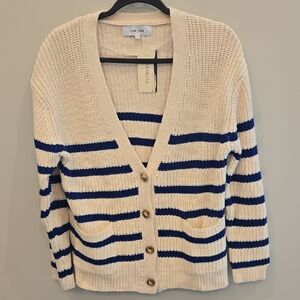John + Jenn Cream Cardigan with Navy Stripes